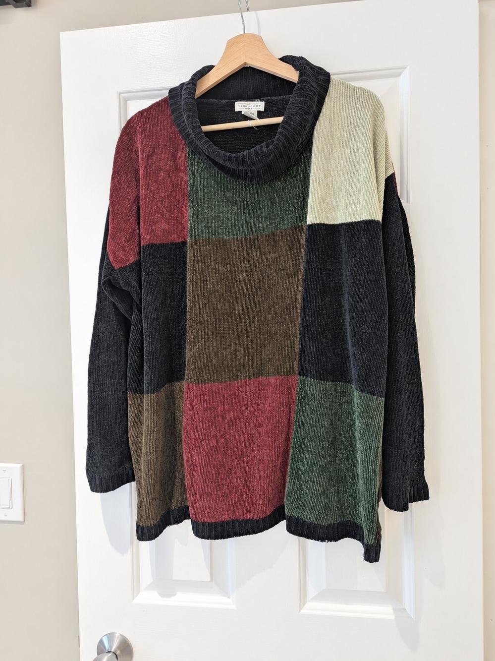 Vintage 90s Grunge Whimsigoth Chenille Sweater Oversized Chunky Patchwork M/L/XL